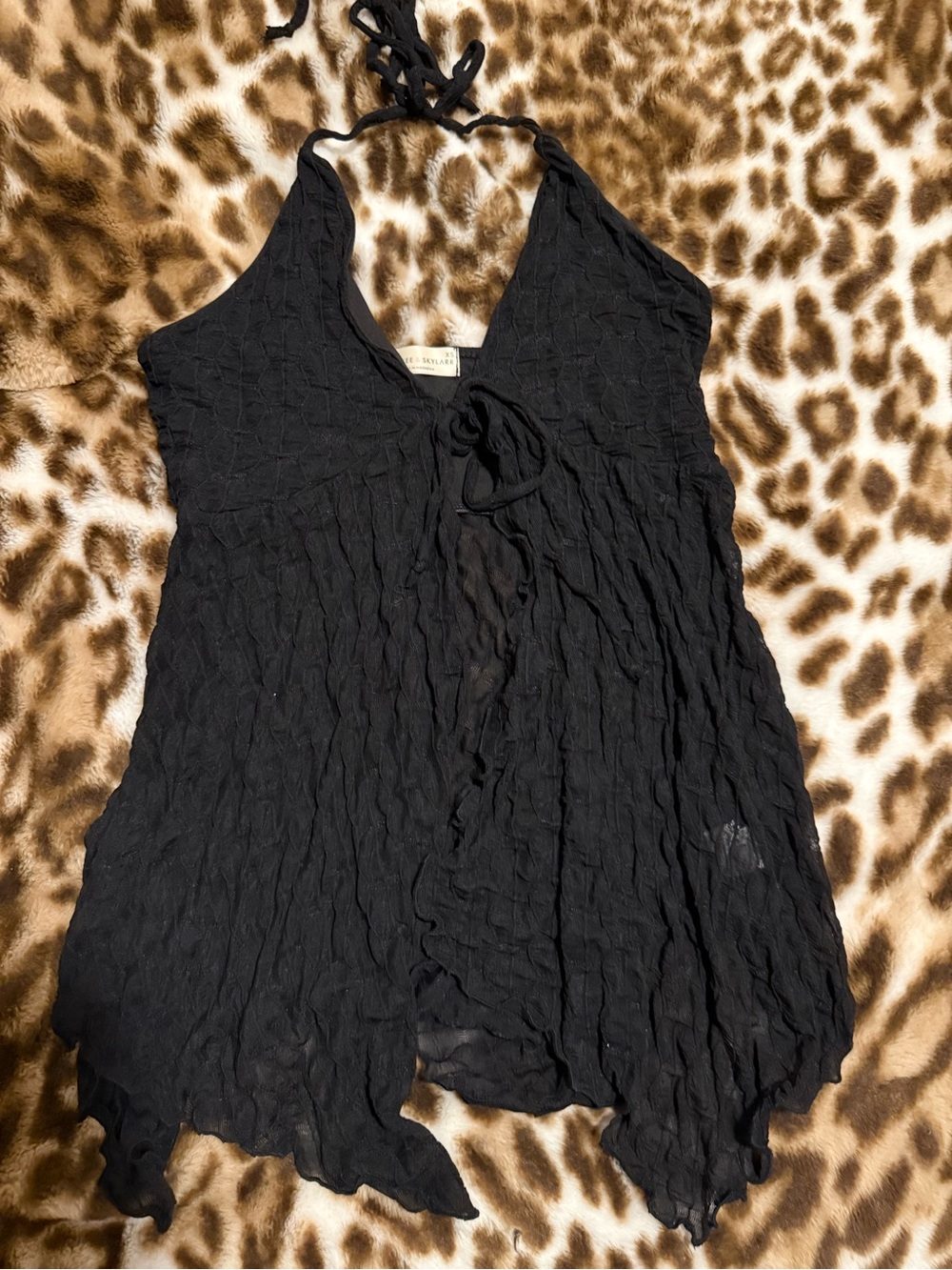 Black floral lace flyaway halter top